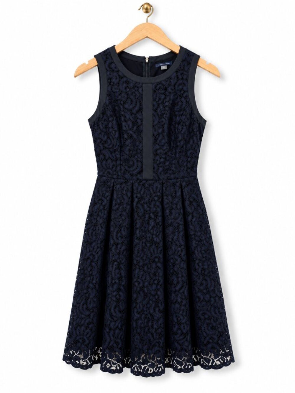 Tommy Hilfiger Navy Lace Fit Flare Dress Size 6 Scalloped Hem Wedding